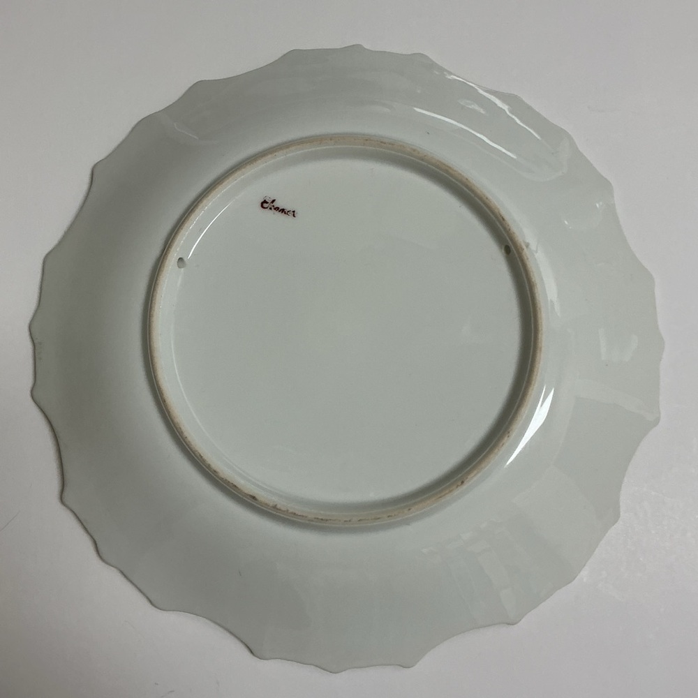 Antique Porcelain Cherries Plate Hand-Painted Green Scalloped Rim 8.5โ France - Picture 7 of 12